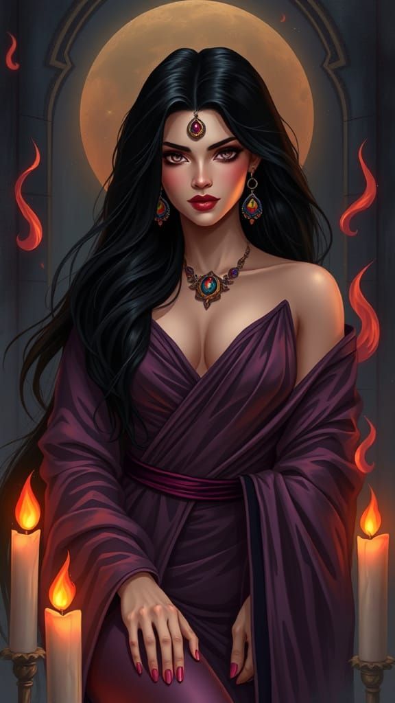 Mystical Plus-Size Woman in Velvet Gown