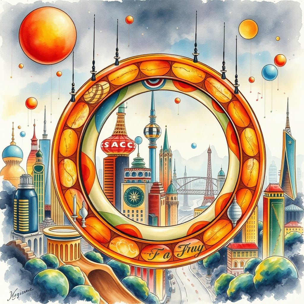 Futuristic Cityscape with Eight-Shaped Architecture in Vibra...