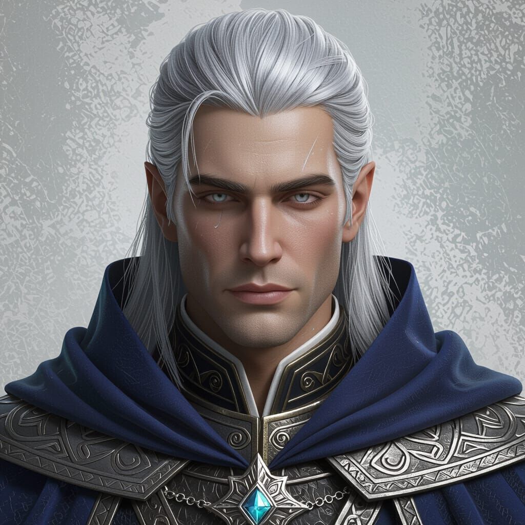 Handsome Aasimar Cleric in Detailed Robes