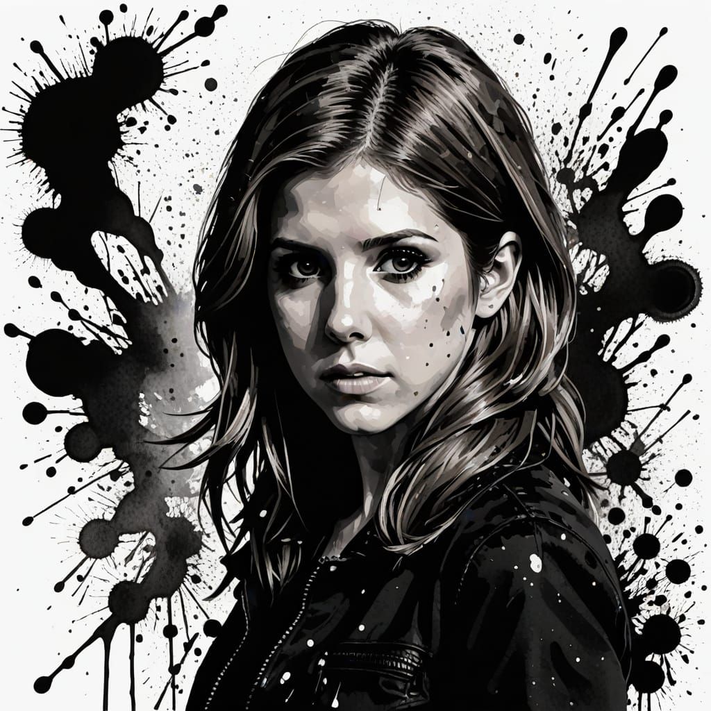 Anna Kendrick Portrait in Ink Splatter Shadowland