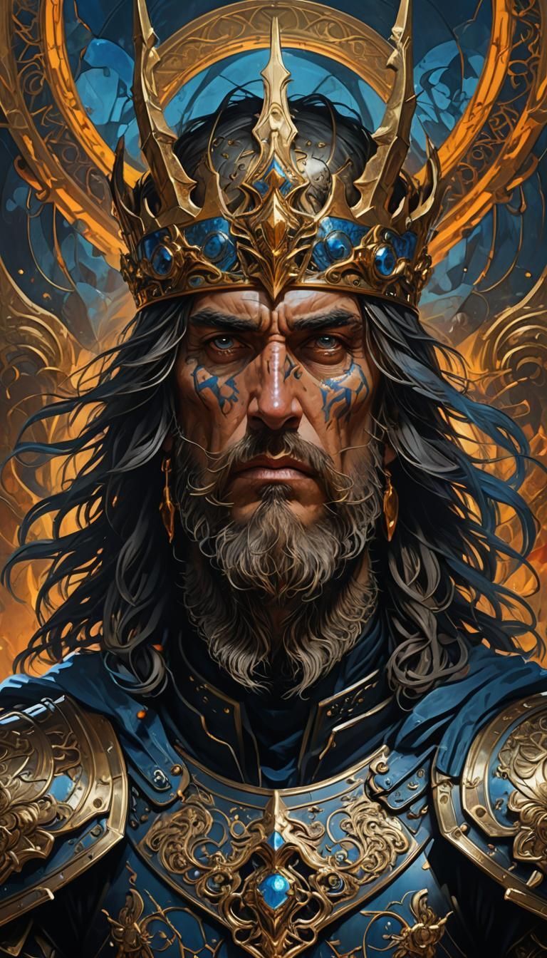 Cruel King in Battle: A Dark Fantasy Portrait