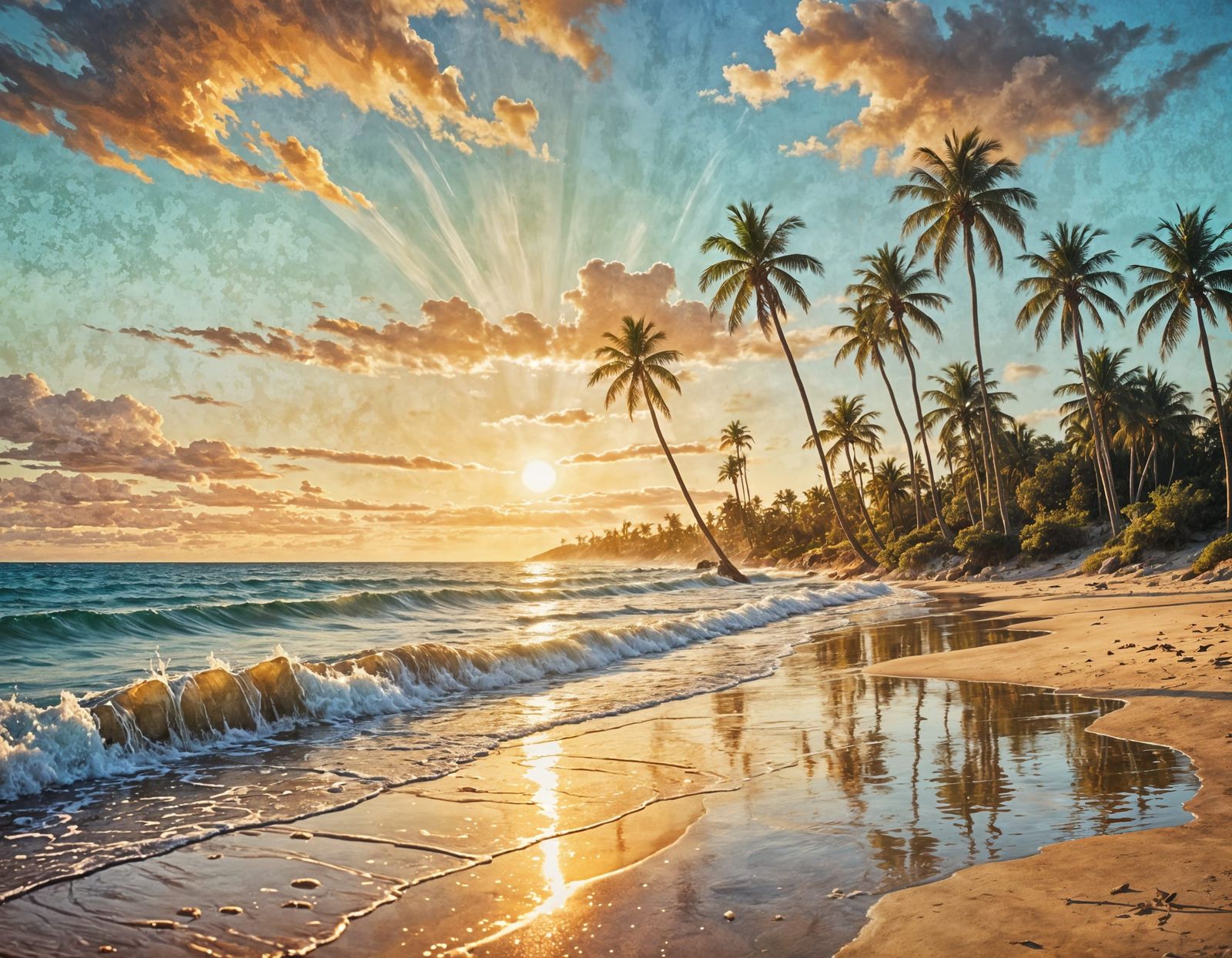 Surreal Dreamscape: Sunset on a Grunge Shore