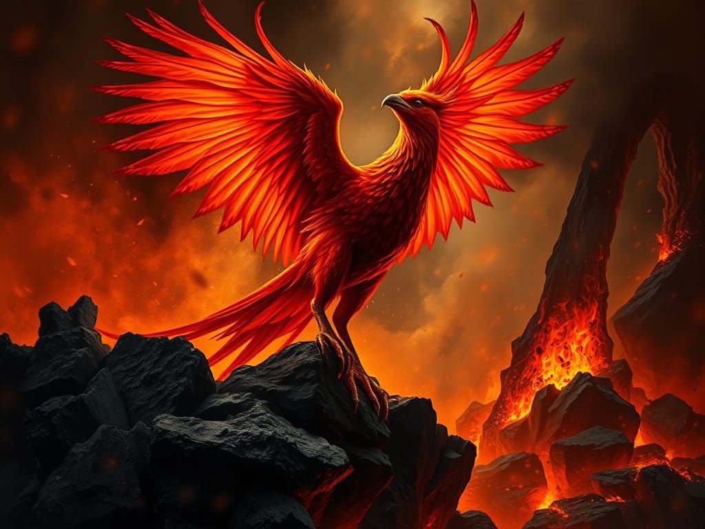 Fiery Phoenix Rising: Baroque-Symbolist Oil Painting