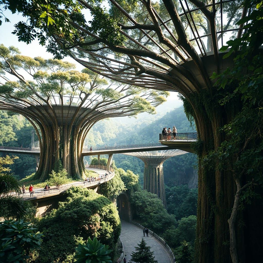 Futuristic Forest City with Bridges, Inspired by Kubrick & V...