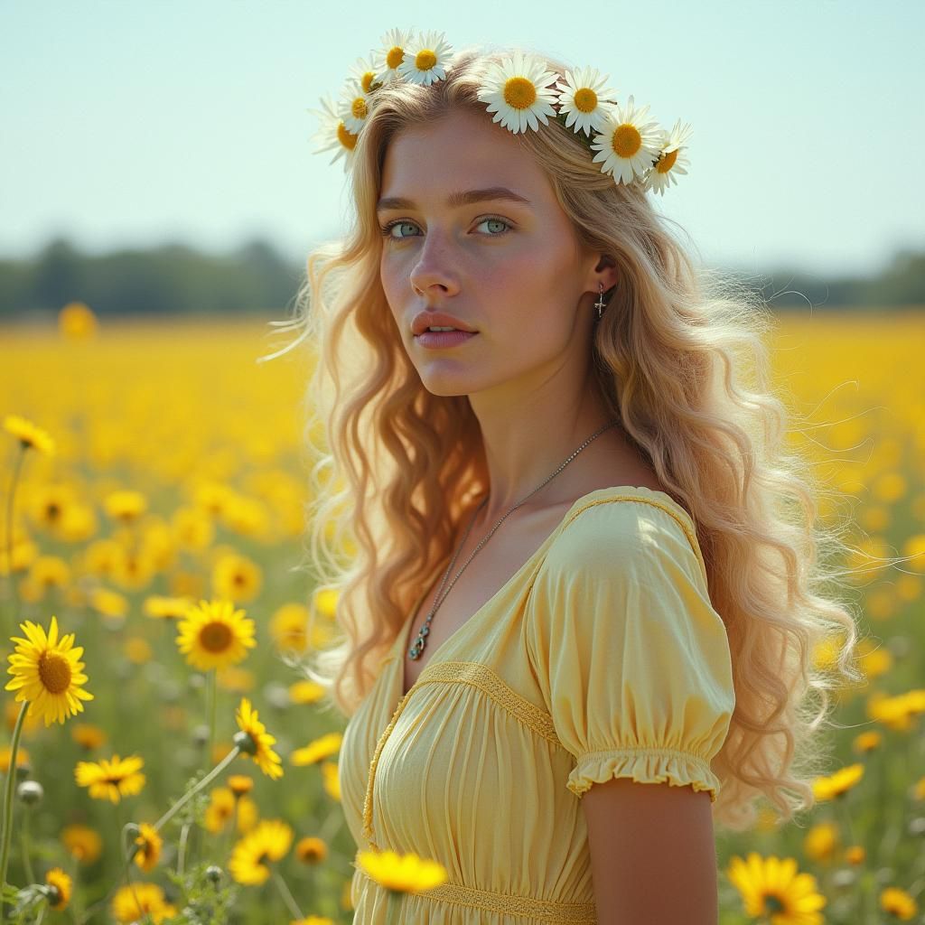 Blonde Woman in Field of Wildflowers: Photorealistic 8K