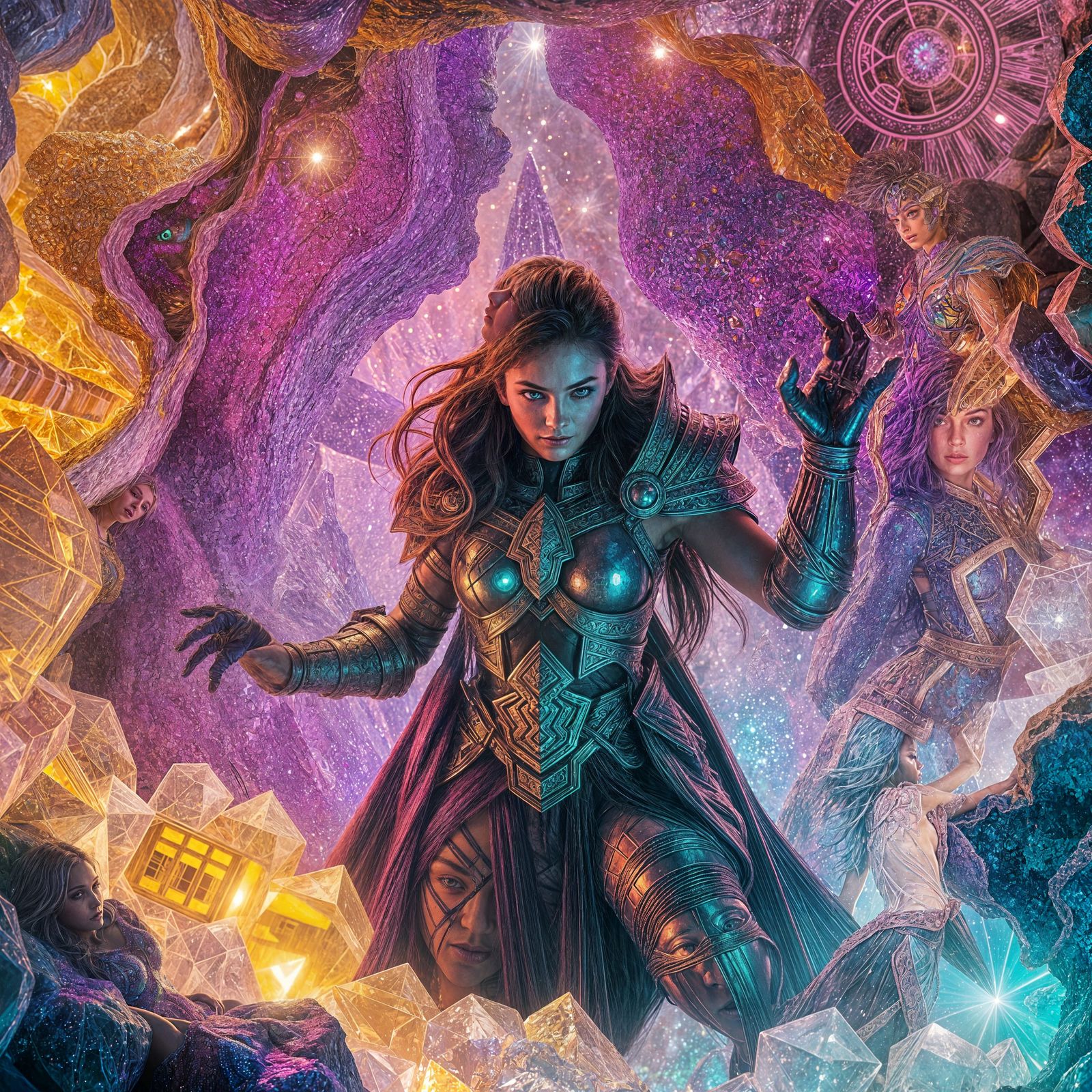 Warrior Woman Emerges from Crystalline Geode