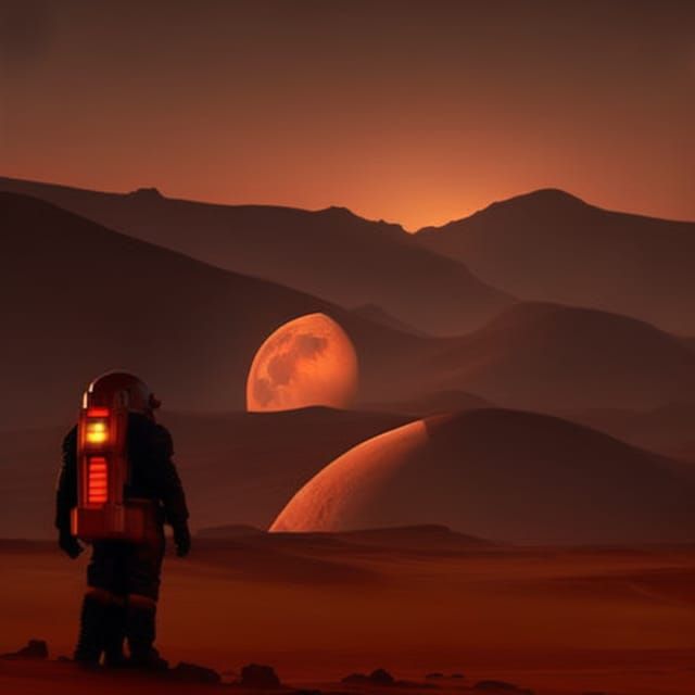 ""Astronaut on mars" moonlight nightscape of  hyperrealistic...