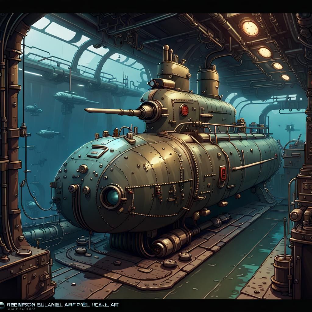 Dieselpunk Submarine in Pixel Art Style
