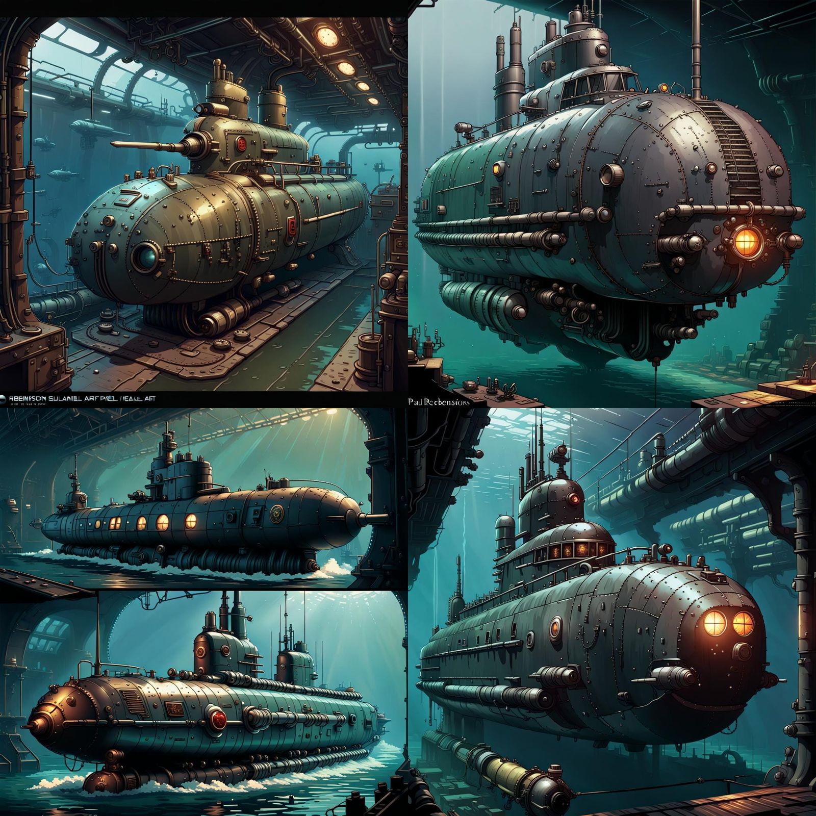 Dieselpunk Submarine in Pixel Art Style