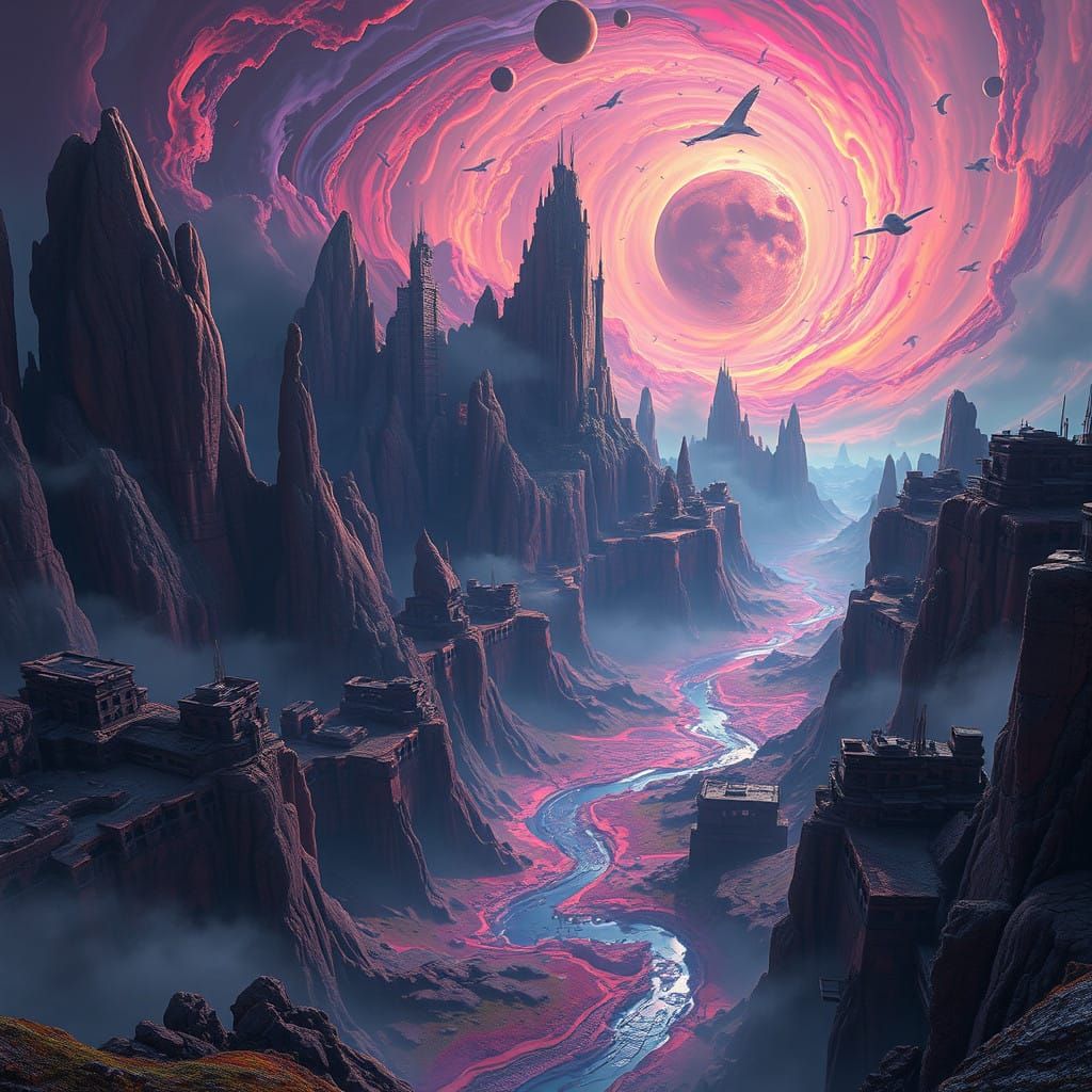 Surreal Apocalypse Landscape in Deep, Mysterious Colors