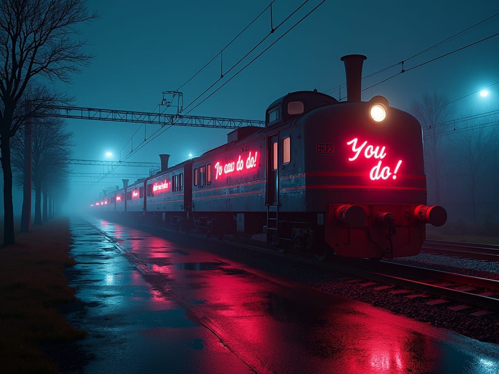 Retro-Futuristic Train Carriage of Motivational Signs