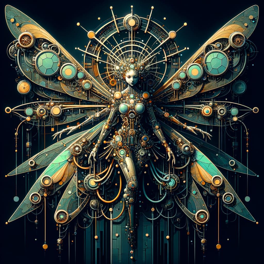 Steampunk Fairy in Grotesque Geometric Futurism