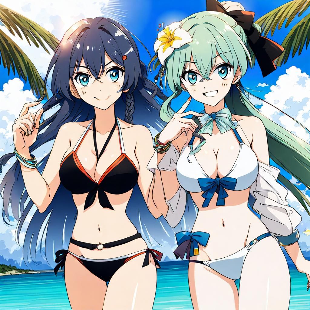 Anime Women in Bikinis: Colorful Art Style