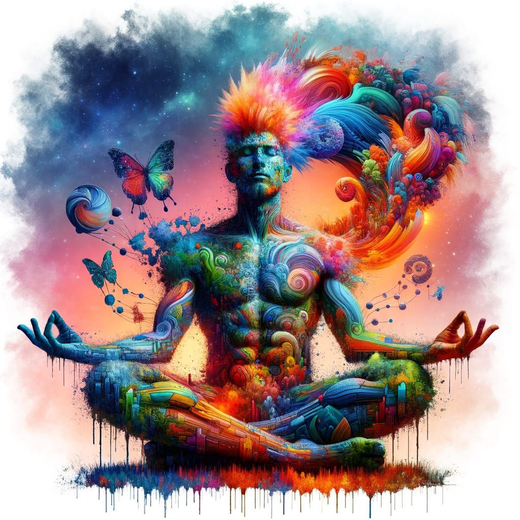 Vibrant Double Exposure Meditation Scene in Dreamsculpt Styl...