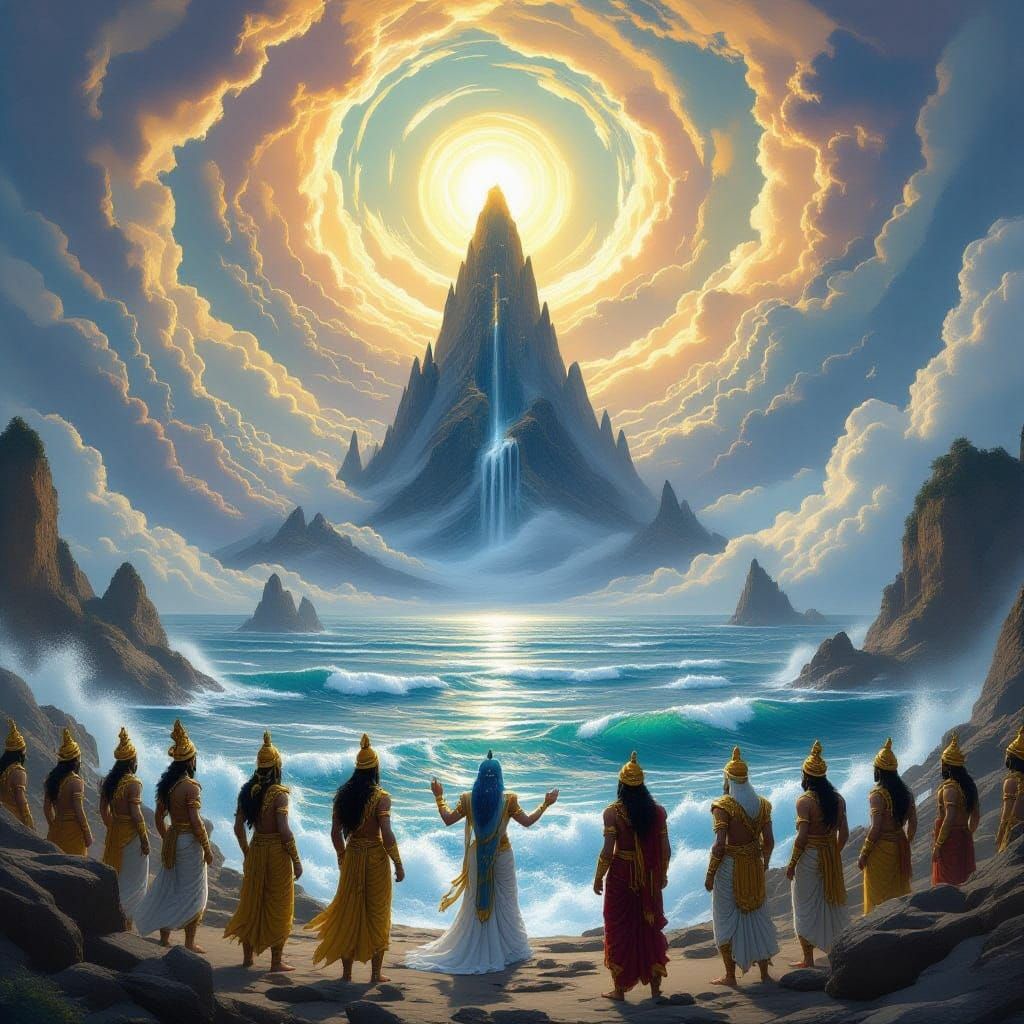 Divine Gods and Demons Stand at the Edge of the Cosmic Ocean