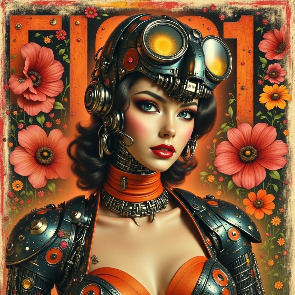 1940s Cyborg Pinup Poster in PunkPOP Style