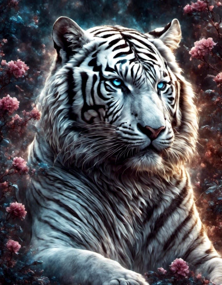 White Tiger with Lacquer Inlay in Hyperreal Detail