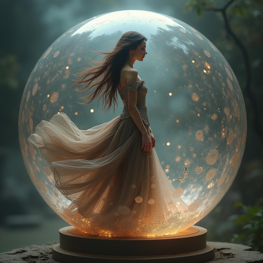 Brunette Maiden in Glass Sphere: A Fantasy Portrait