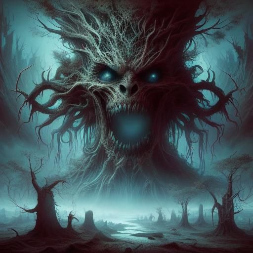 Eerie Swamp Landscape in Dark Fantasy Style