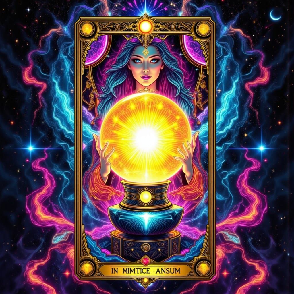 Mystical Tarot Card with Crystal Ball in Street Art Style