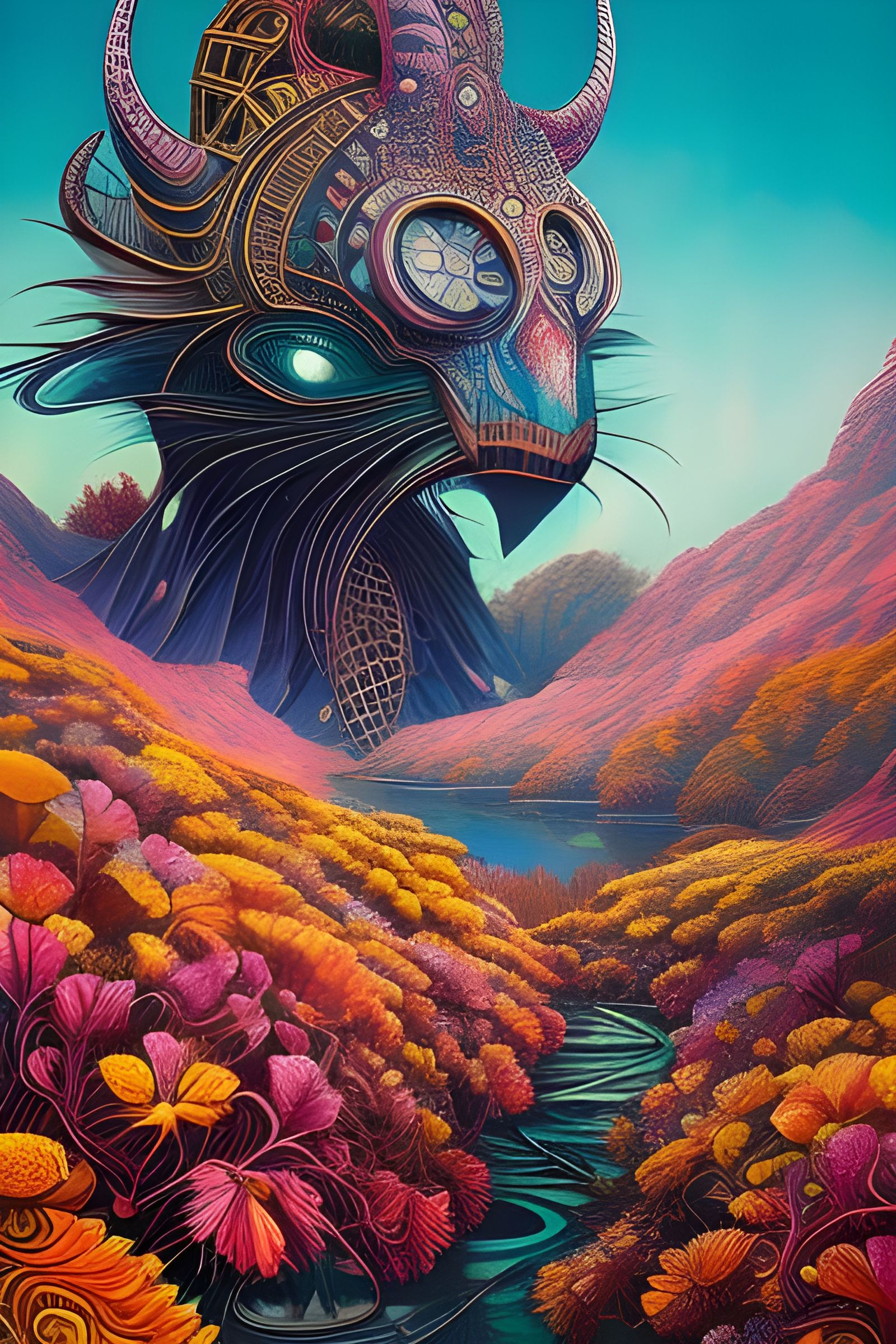 Biomechanical Landscape in Visionary Art Style