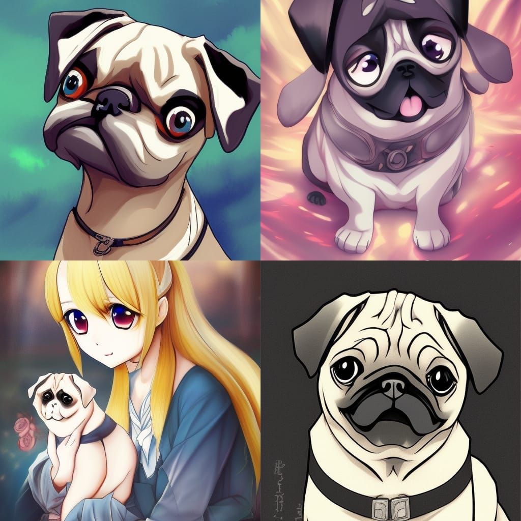 Anime Style Pug Portrait