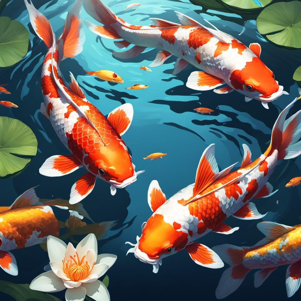 Vibrant Koi Fish in Traditional Japanese Print Art