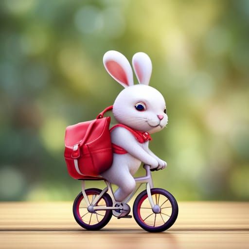 Cute Bunny Rides Bicycle: Beautiful 3D Render