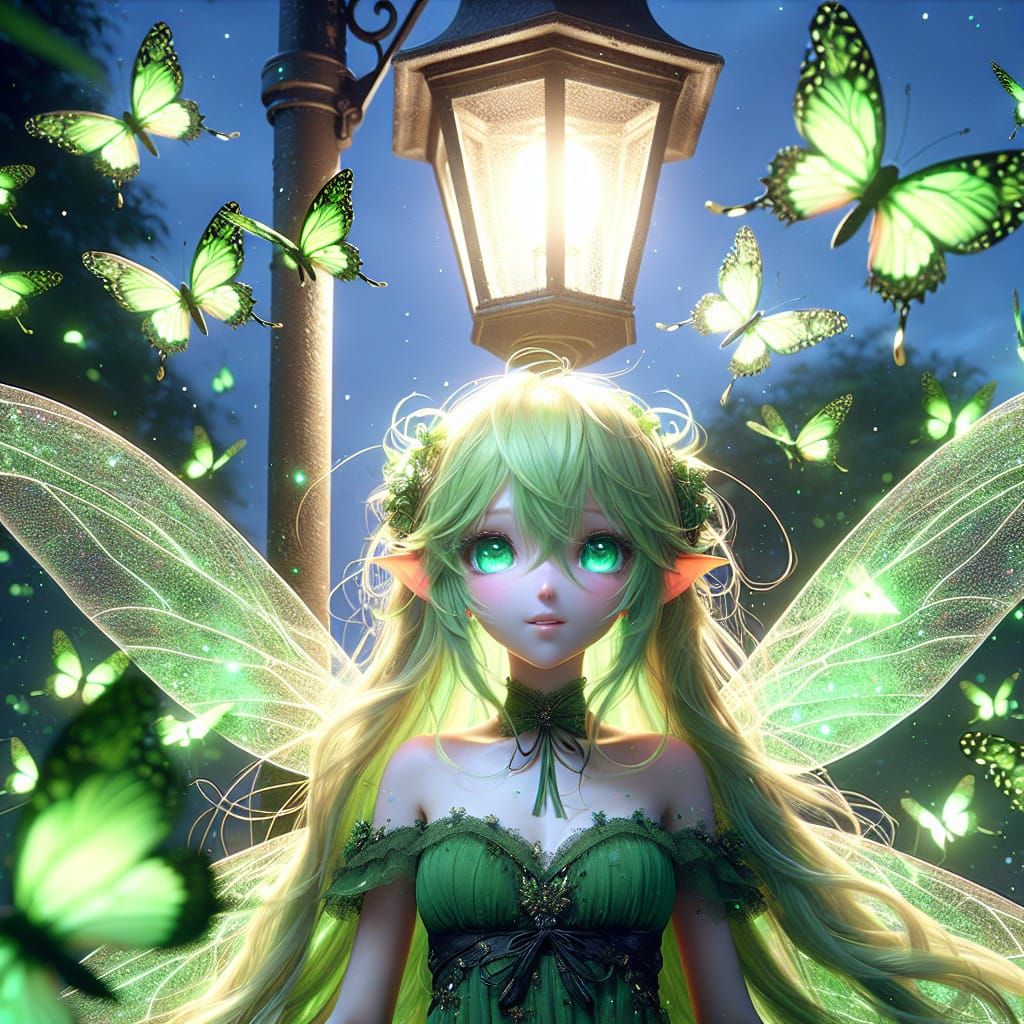 Anime Fairy Girl with Lacewings in Matte Painting
