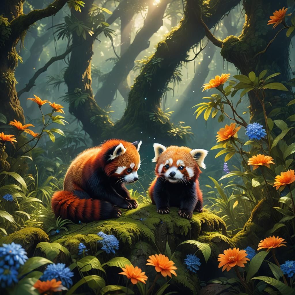 Adorable Baby Red Panda in Lush Forest