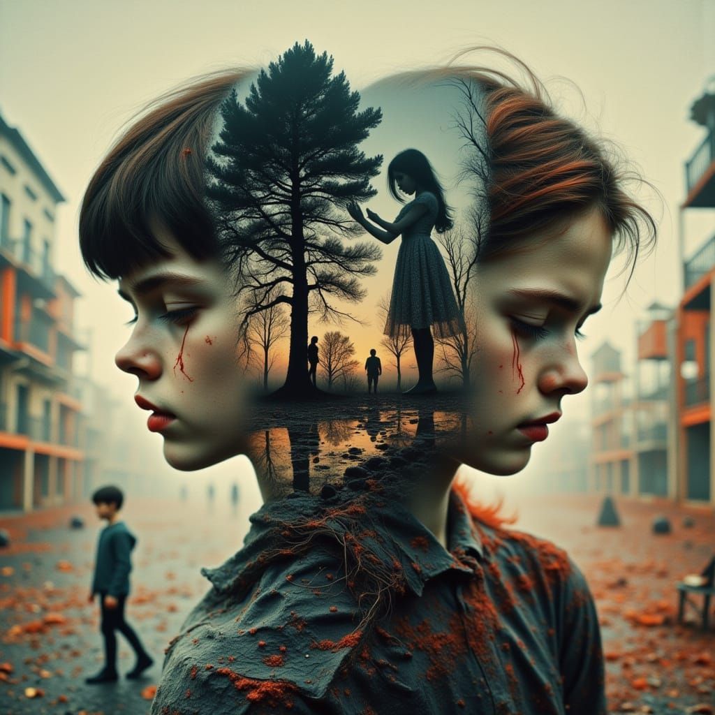 Emotional Sequence Portrait in Dark Cinematic Style