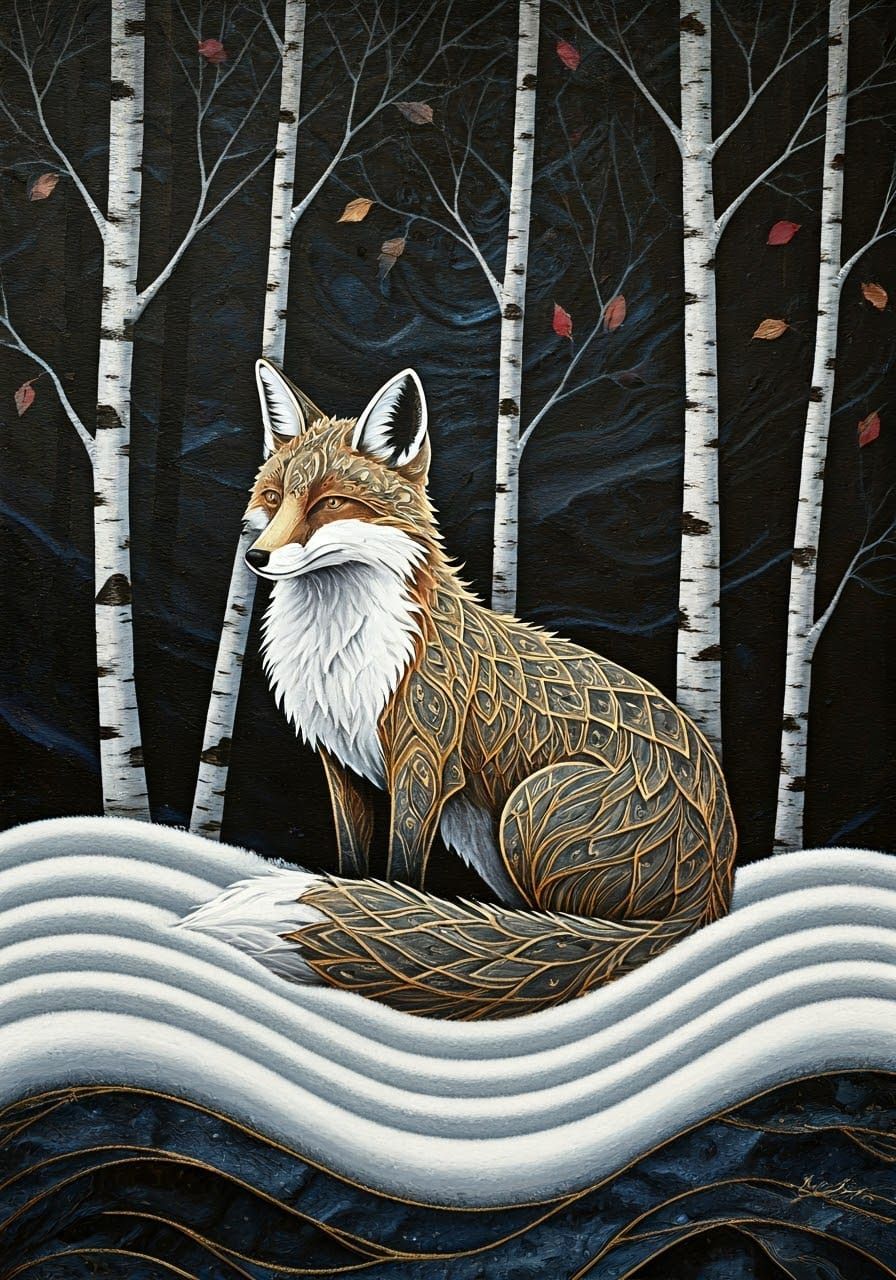 Ethereal Fox Silhouette in Gold Leaf and Pewter