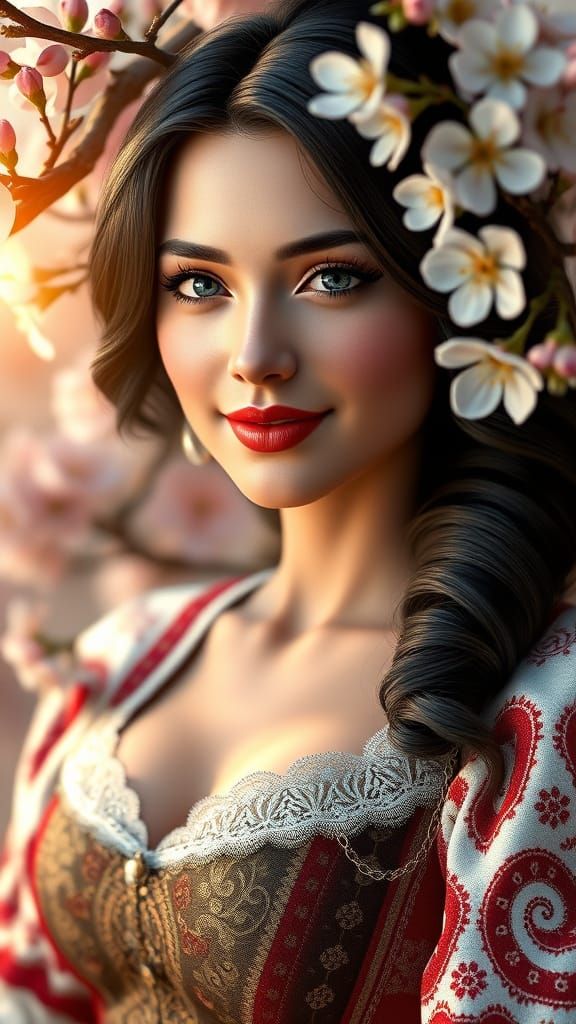 Stunning Russian Beauty in Traditional National Costume