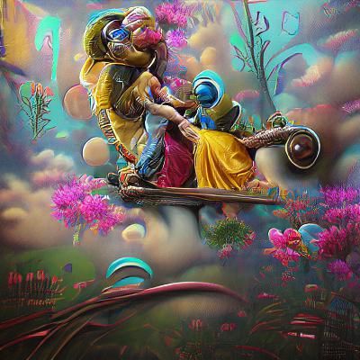 Radha Krishna Canvas Art in 3D Renaissance Style