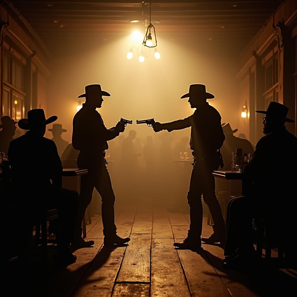 Dramatic Cowboy Saloon Shootout in Cinematic Style