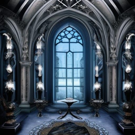 Labradorite gothic chandelier with Gothic living room and crystals all over the place