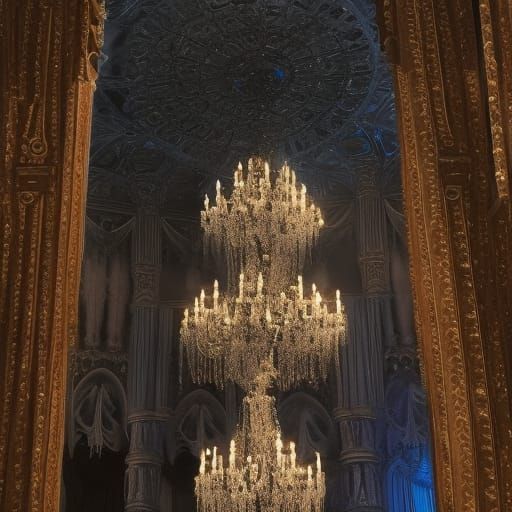 Labradorite gothic chandelier with Gothic living room and crystals all over the place