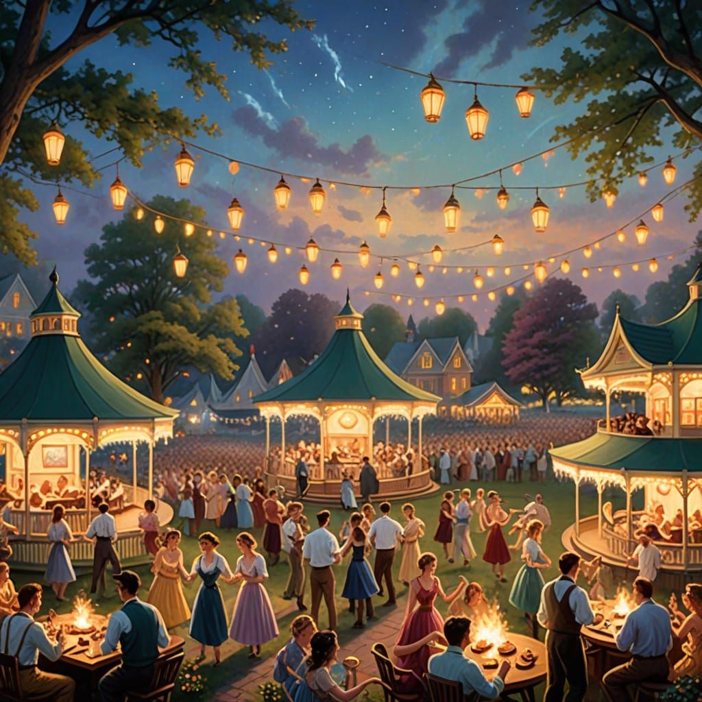Whimsical Summer Festival Scene with Glowing Lanterns