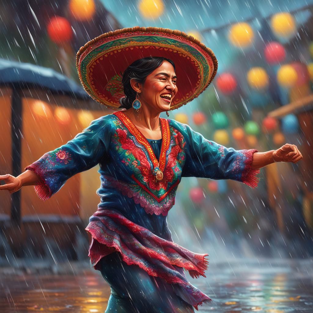 Mexican Woman Dances in Winter Rain: Splash Art
