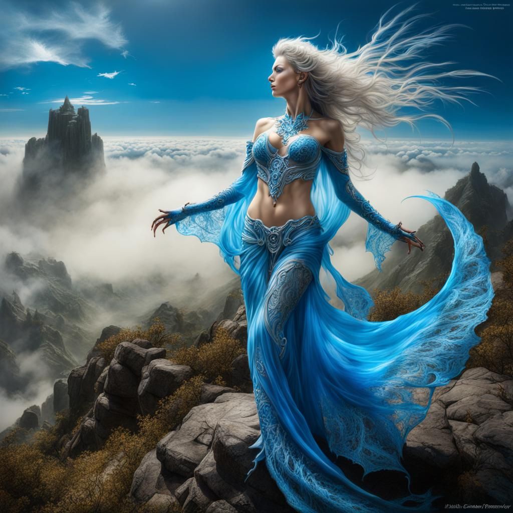 Air Elemental Sorceress Casting Blue Magic Spells