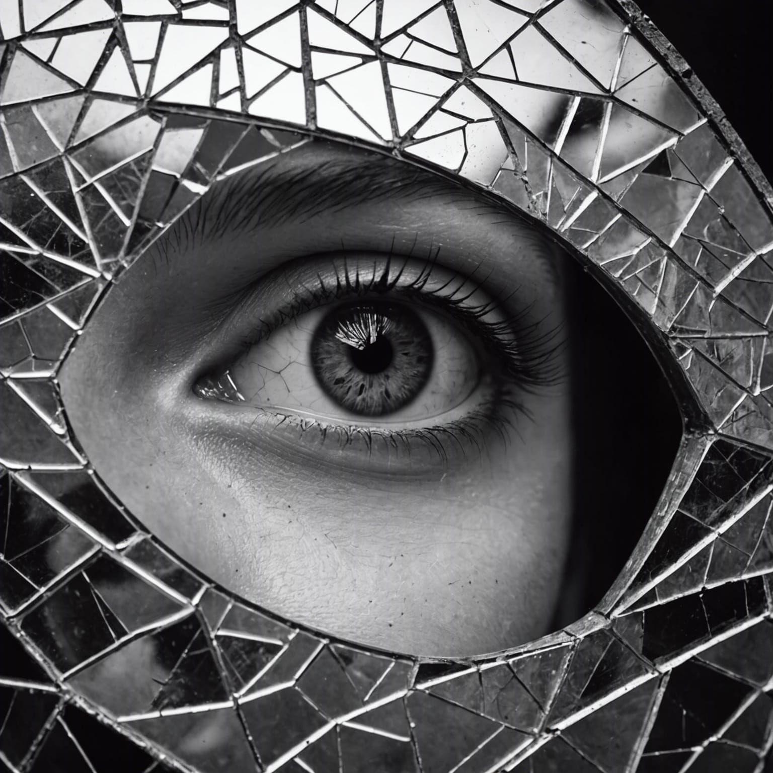 Eye Reflecting Face in Broken Mirror