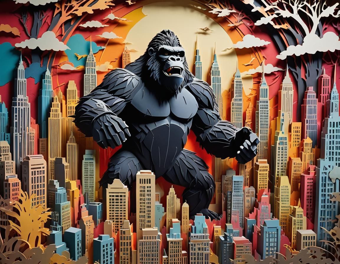 King Kong Shadowbox in Vibrant 3D Papercut Style