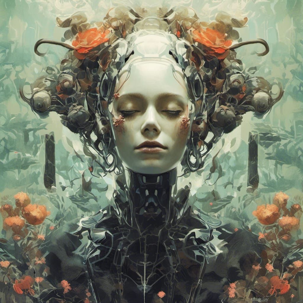 Android Dream of Electric Sheep in Dark Fantasy Style