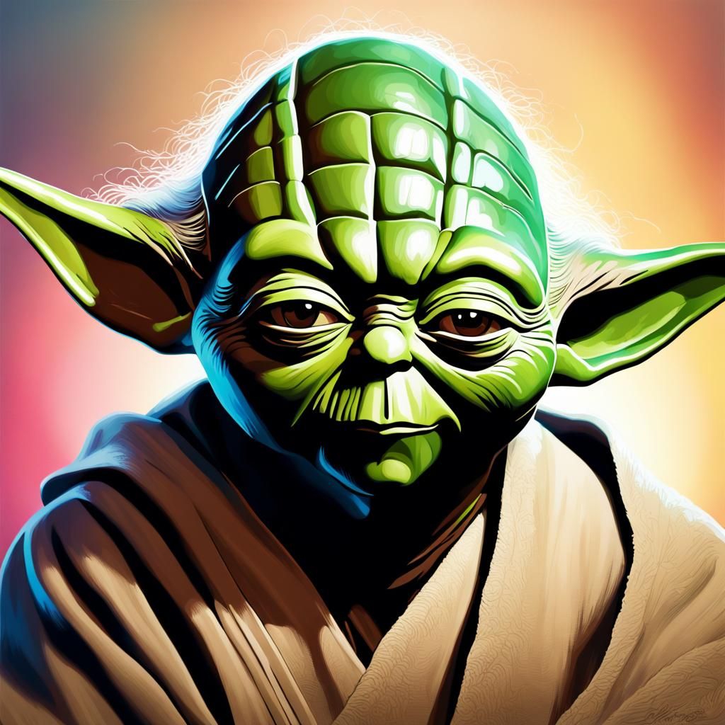 Hyperrealistic Master Yoda Splash Art Portrait