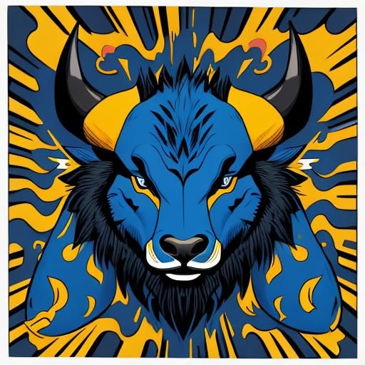 Dynamic Buffalo in Folk Art Style