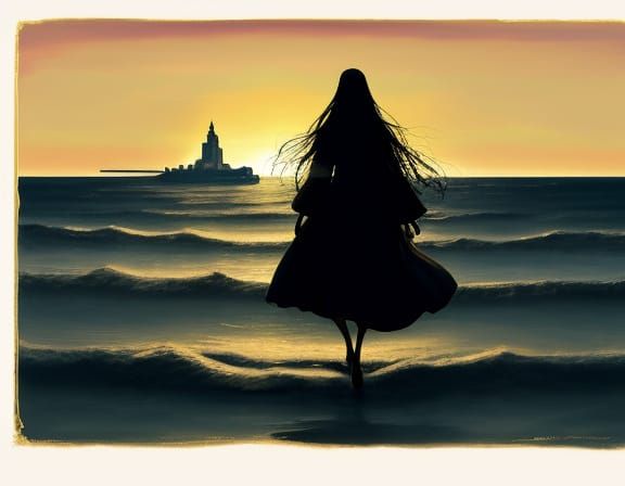 Surreal Woman Walks on Sea in Dali Style
