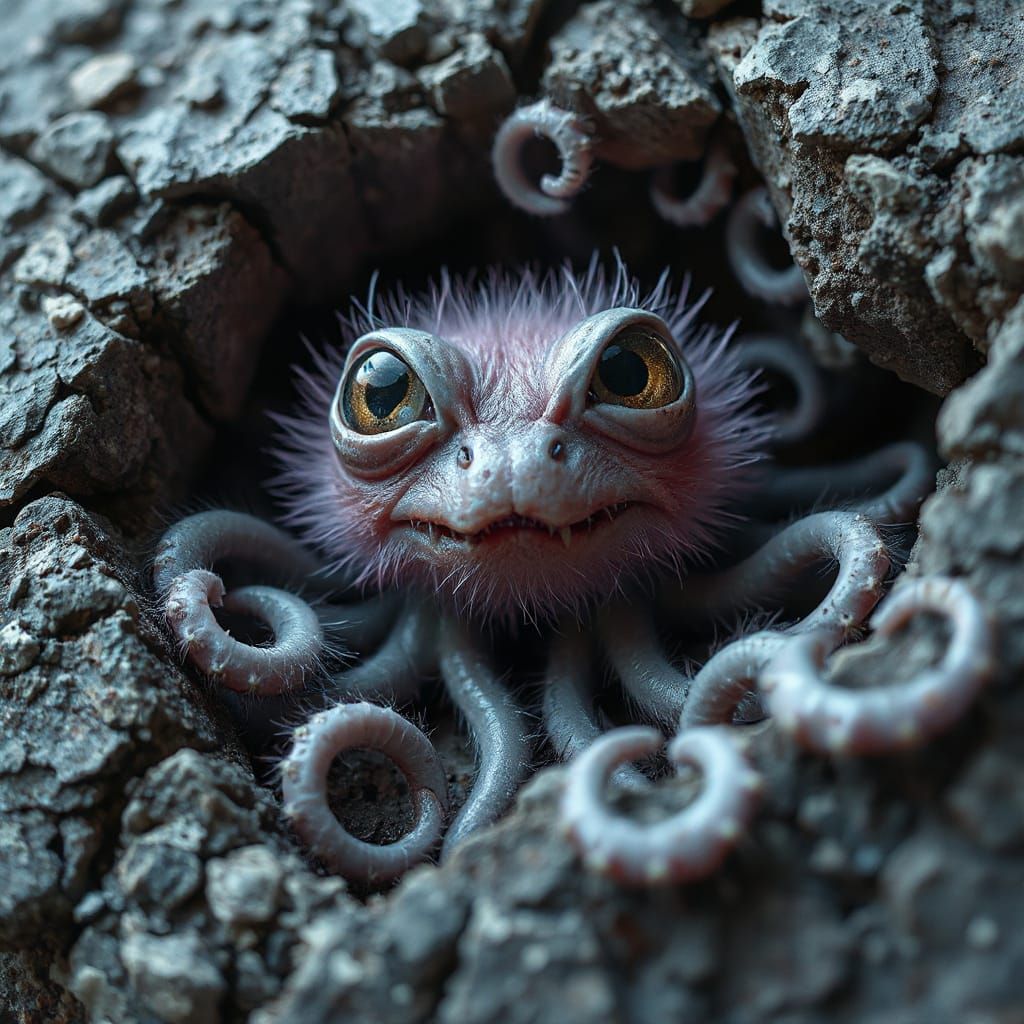 Creepy Cute Pink Tentacled Creature in Grungy Style