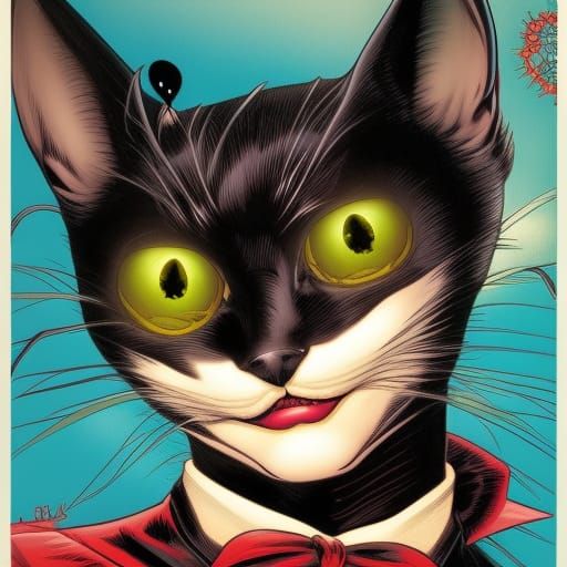 Winking Black Cat in Comic Book Art Style
