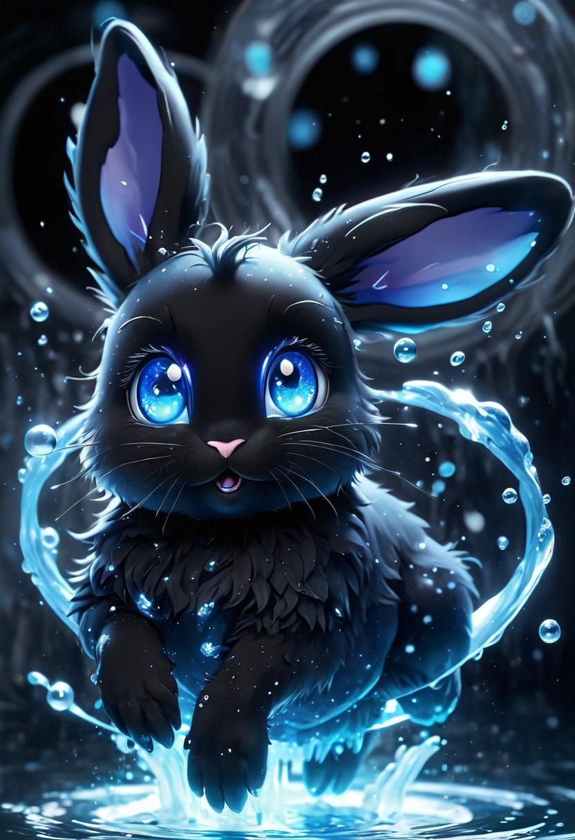 Magical Anime Rabbit with Water Eyes in Digital Art