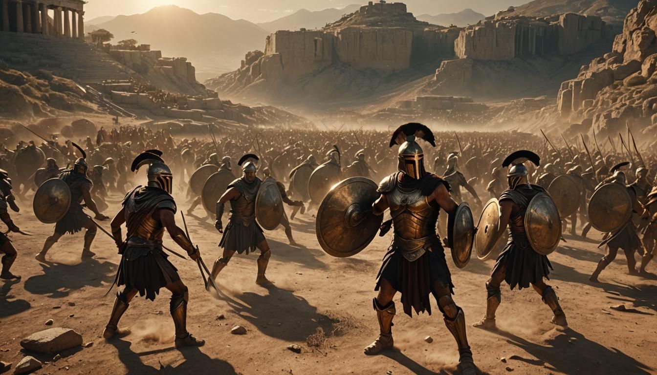 Spartan Warriors Clash in Mythic Greece: Digital Painting